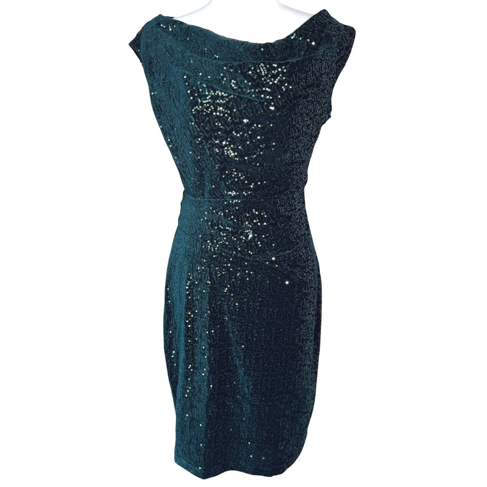 ELIZA J Women's 8 Emerald Green Sequin Velvet Cowl Neck Sheath Dress Cocktail